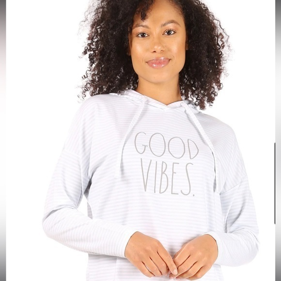 Rae Dunn Tops - Rae Dunn‎ Women's "GOOD VIBES" Slim Fit Pullover Fashion Hoodie Sz M